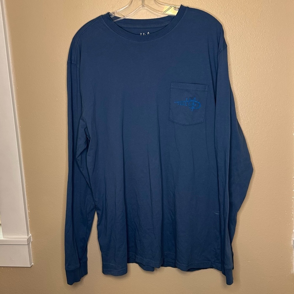 Reel Life Men’s Long Sleeve Mahi Mahi Tee T-shirt Size XL Slate Blue